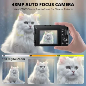 4K Digital Camera: 48MP Autofocus Vlogging Camera, Compact, Black