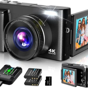 4K Digital Camera: 48MP Autofocus Vlogging Camera, Compact, Black